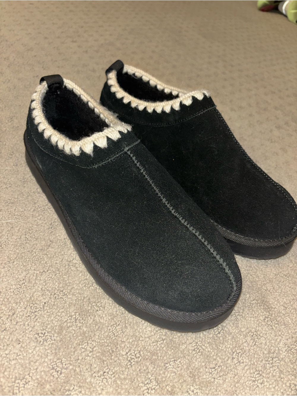 Women’s Black Suede Slip-On Casual Shoes with Cream Trim
